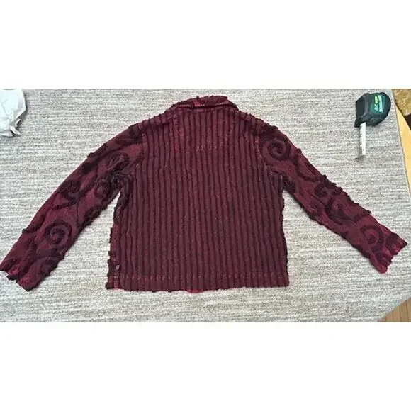 Produce Company Red Acid Wash 100% Cotton Embroidered Shirt Shacket Size S - Picture 2 of 7